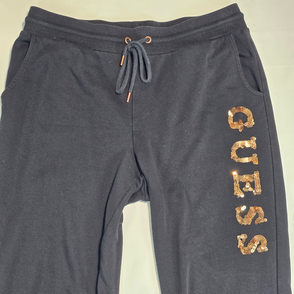 Guess Los Angeles Womens Black Sequin Logo Jogger Sweatpants R1BQ29KAECO Medium - Picture 3 of 16